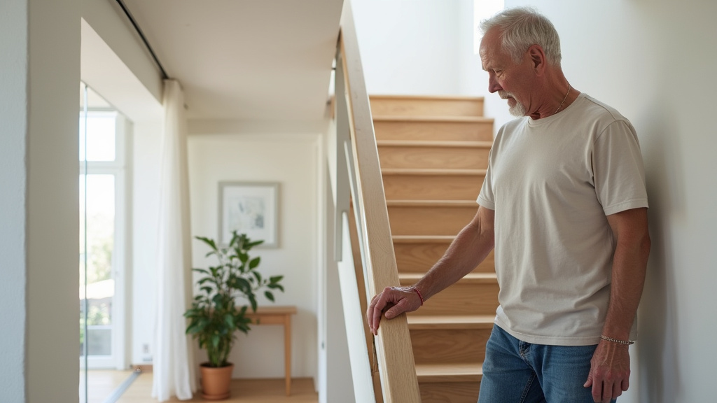 Senior utilisant un monte-escalier dans un appartement à Pantin