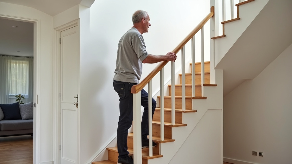 Senior utilisant un monte-escalier dans une maison à Auberchicourt
