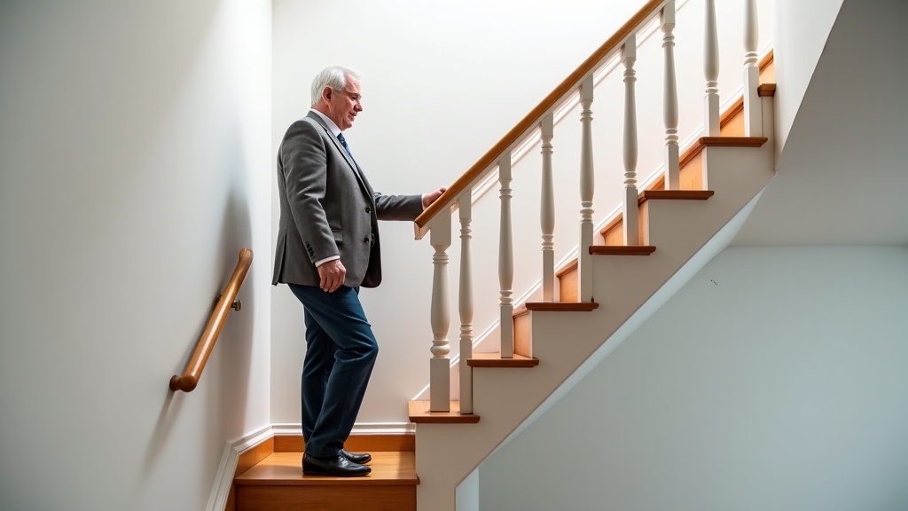 Senior utilisant un monte-escalier dans une maison à La Ville-ès-Nonais