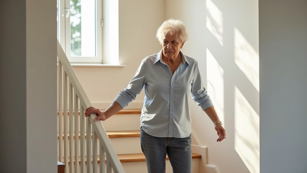 Senior utilisant un monte-escalier dans une maison à Le Bas Ségala