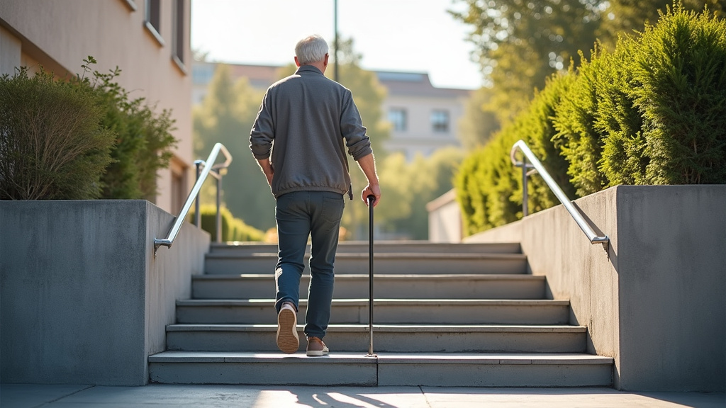 Senior utilisant un monte-escalier extérieur à Hornaing