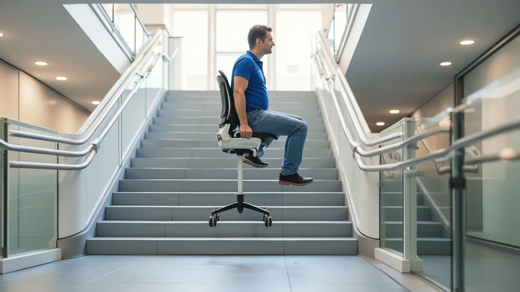 Siège ergonomique d’un monte-escalier en cours d’utilisation à Gaillac