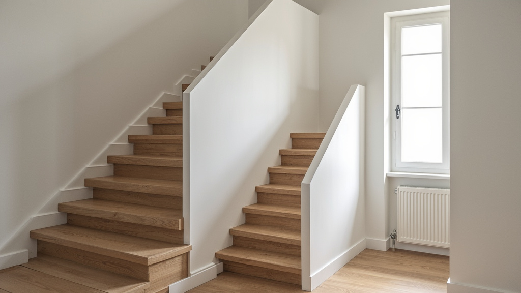 Siège replié d’un monte-escalier laissant le passage libre dans un escalier à Cernay