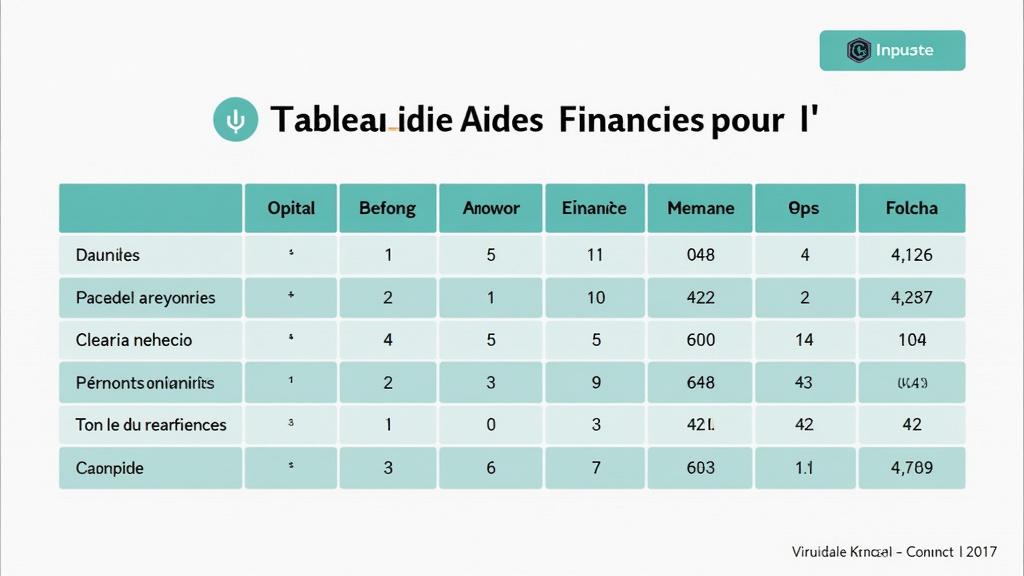 Tableau des aides financières pour l