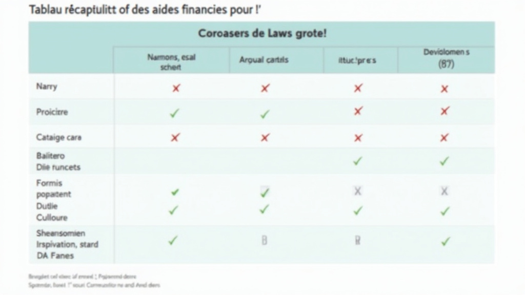 Tableau récapitulatif des aides financières pour l