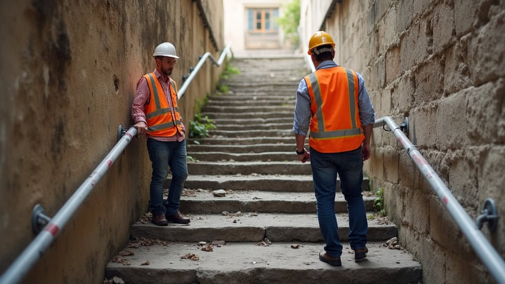 Technicien analysant un ancien monte-escalier lors d’un remplacement à Fontaine-le-Bourg