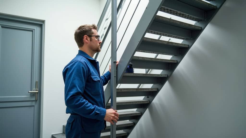 Technicien assurant l’entretien d’un monte-escalier à Montastruc-la-Conseillère