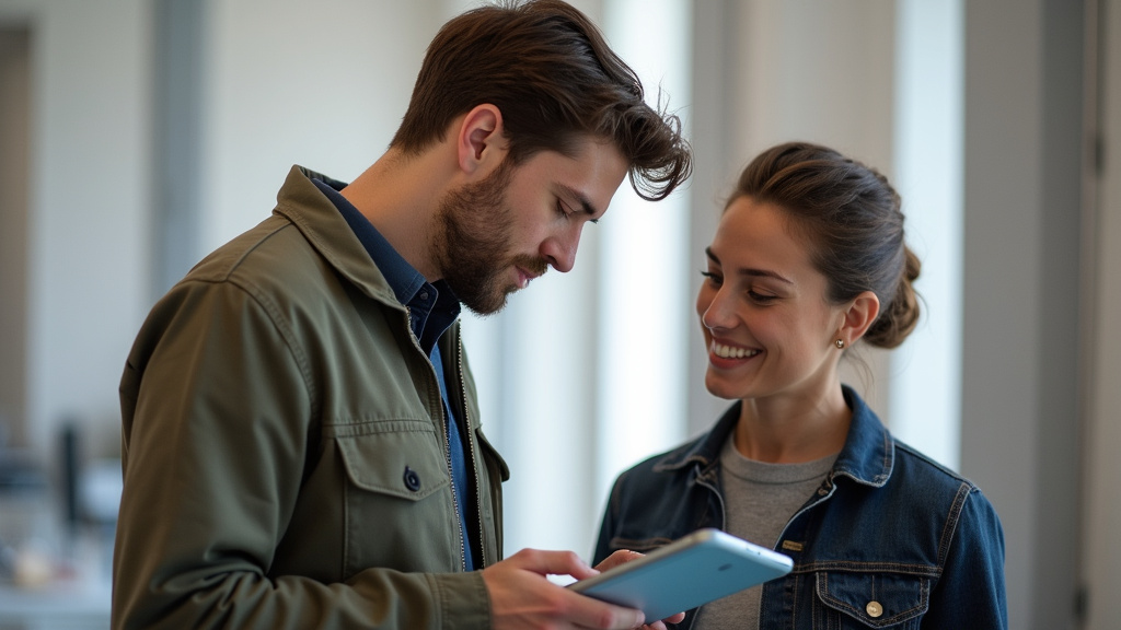Technicien avec un client lors d’une visite technique à domicile dans le Puy-de-Dôme