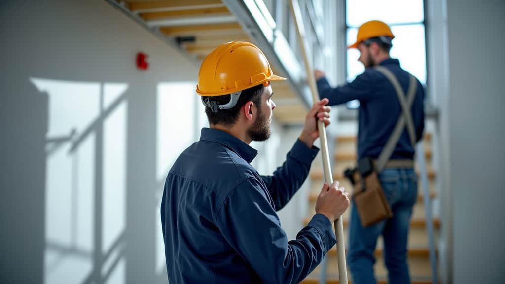 Technicien certifié en train de démontrer un monte-escalier à un client à Volvic