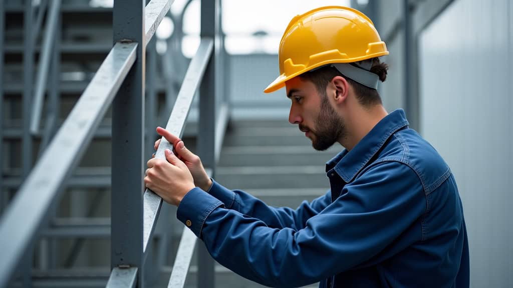 Technicien effectuant la maintenance d’un monte-escalier à Normanville