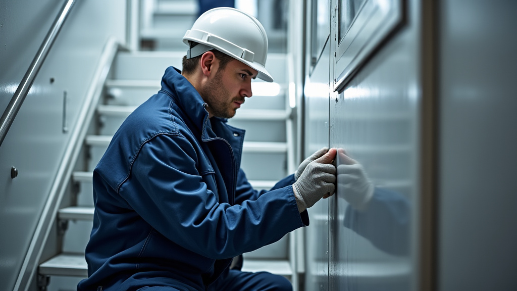 Technicien effectuant la maintenance d’un monte-escalier à Pins-Justaret
