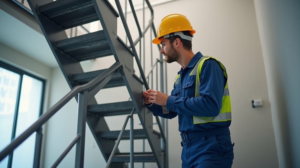 Technicien effectuant la maintenance d’un monte-escalier à Trédrez-Locquémeau