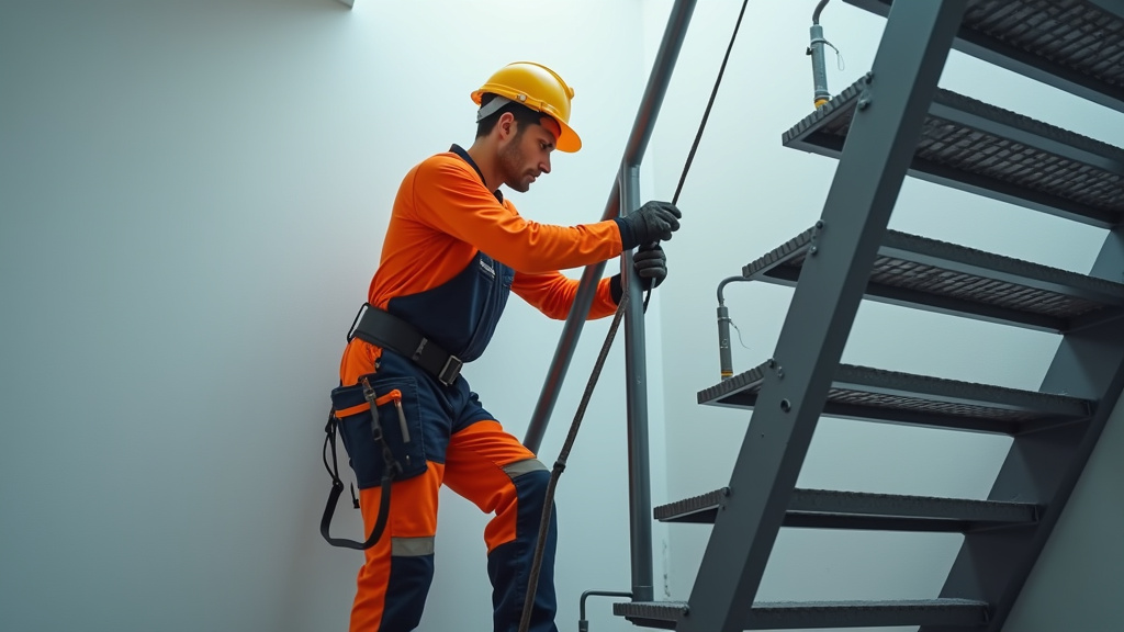 Technicien effectuant la maintenance d’un monte-escalier