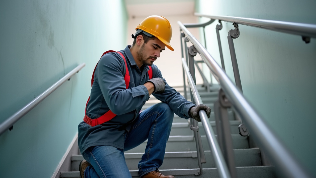 Technicien effectuant l’entretien annuel d’un monte-escalier à Chabris