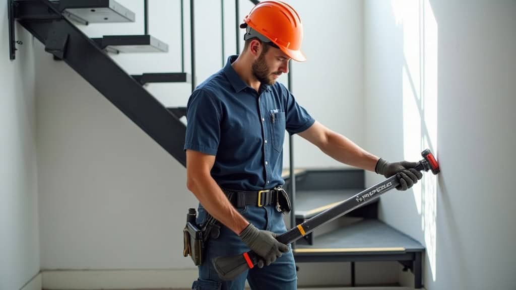 Technicien effectuant l’entretien d’un monte-escalier à Le Châtelet-en-Brie