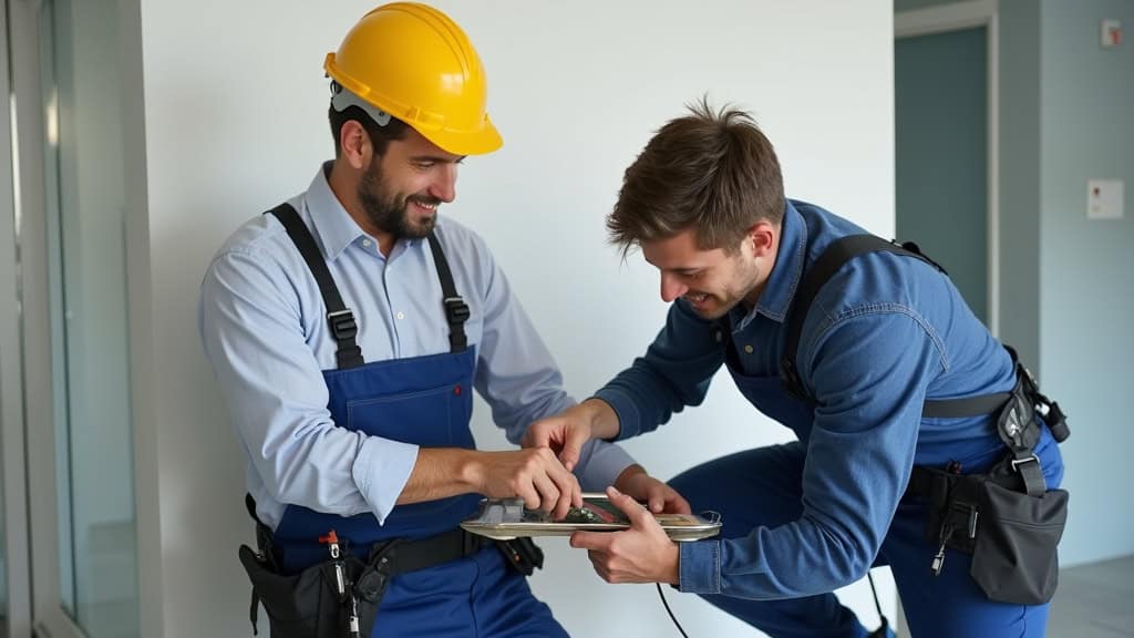 Technicien effectuant l’entretien d’un monte-escalier à Pernes-les-Fontaines