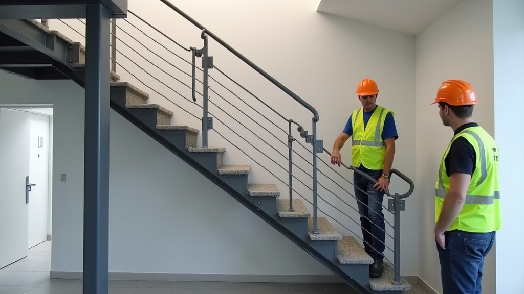 Technicien effectuant les vérifications de sécurité après l’installation d’un monte-escalier à Marchaux-Chaudefontaine