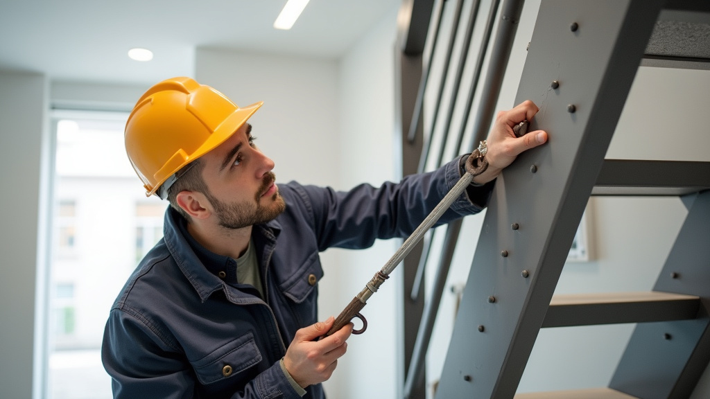 Technicien effectuant un entretien de monte-escalier à Bougival