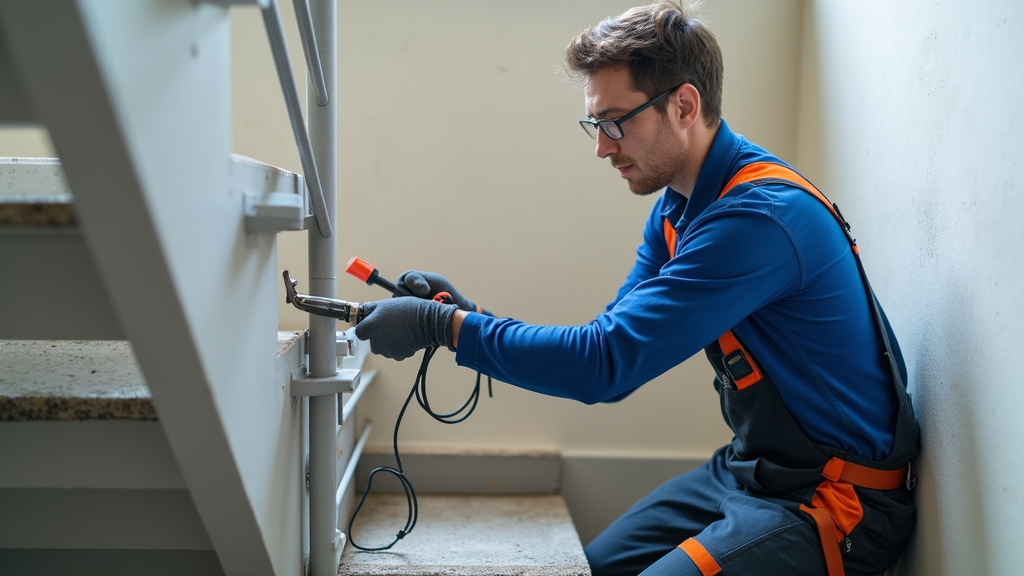 Technicien effectuant un entretien de monte-escalier à La Châtre