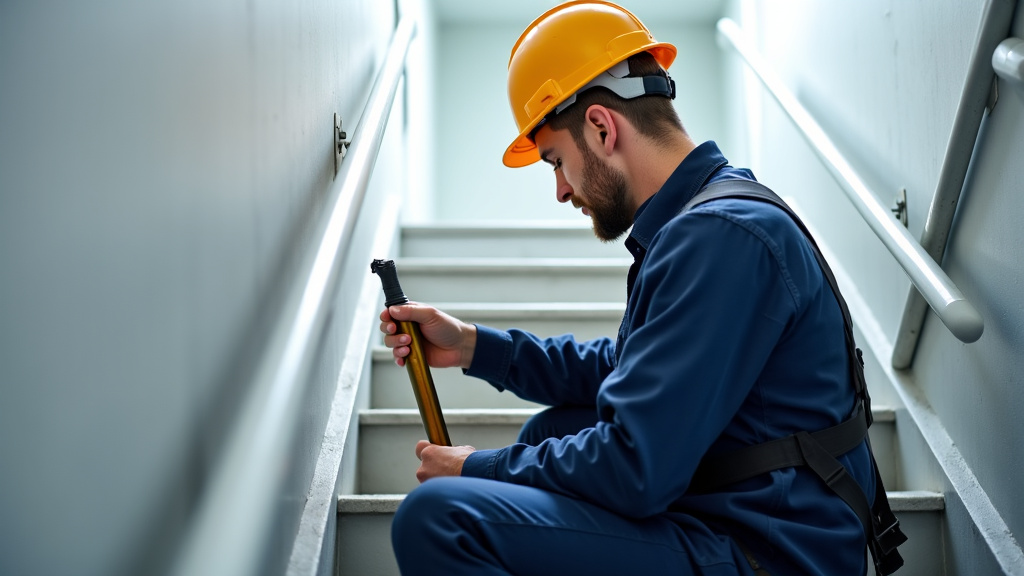Technicien effectuant un entretien régulier sur un monte-escalier à Sierville