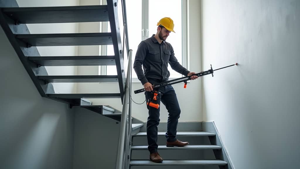 Technicien effectuant un entretien sur un monte-escalier à Menucourt