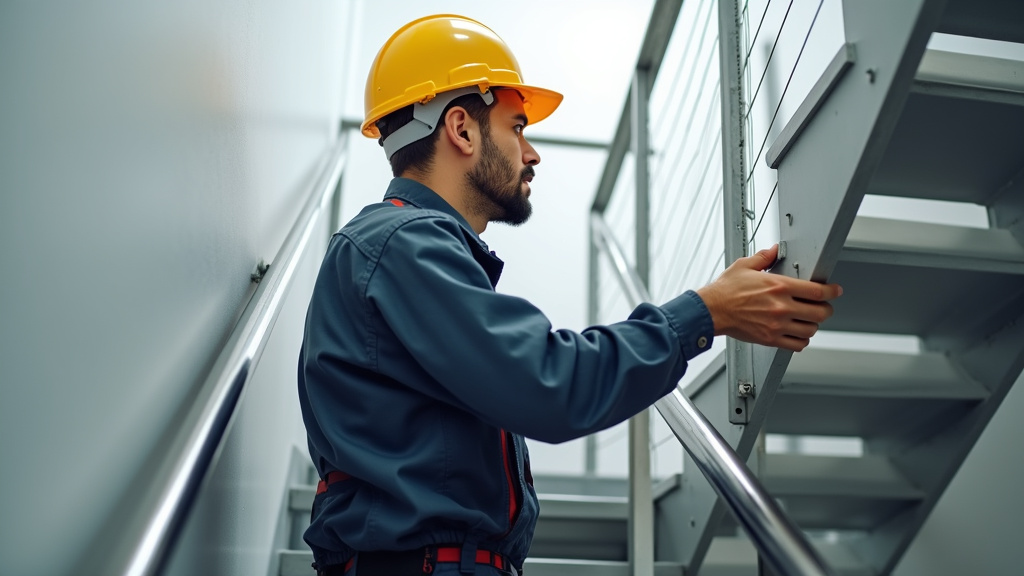 Technicien effectuant un entretien sur un monte-escalier à Mer