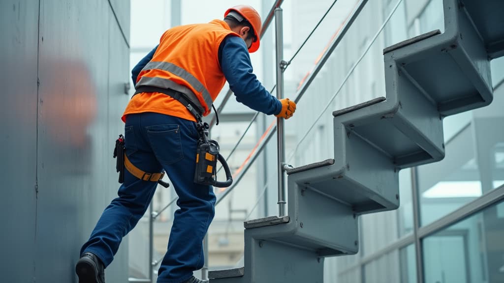 Technicien effectuant un entretien sur un monte-escalier à Mouilleron-le-Captif