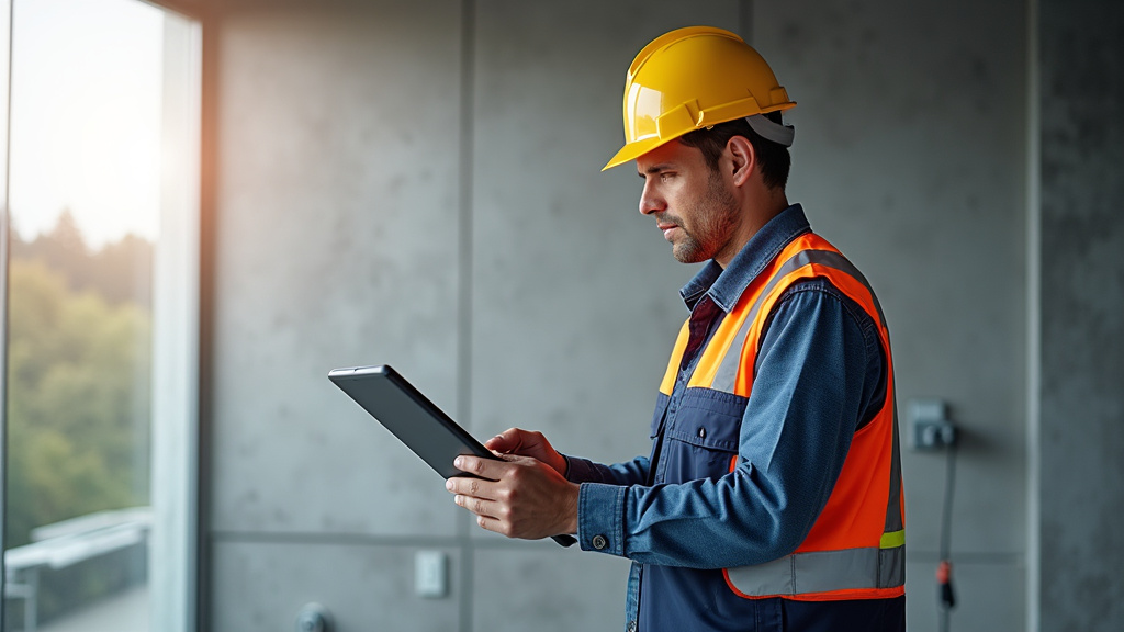 Technicien effectuant une étude technique d’un escalier à Folschviller