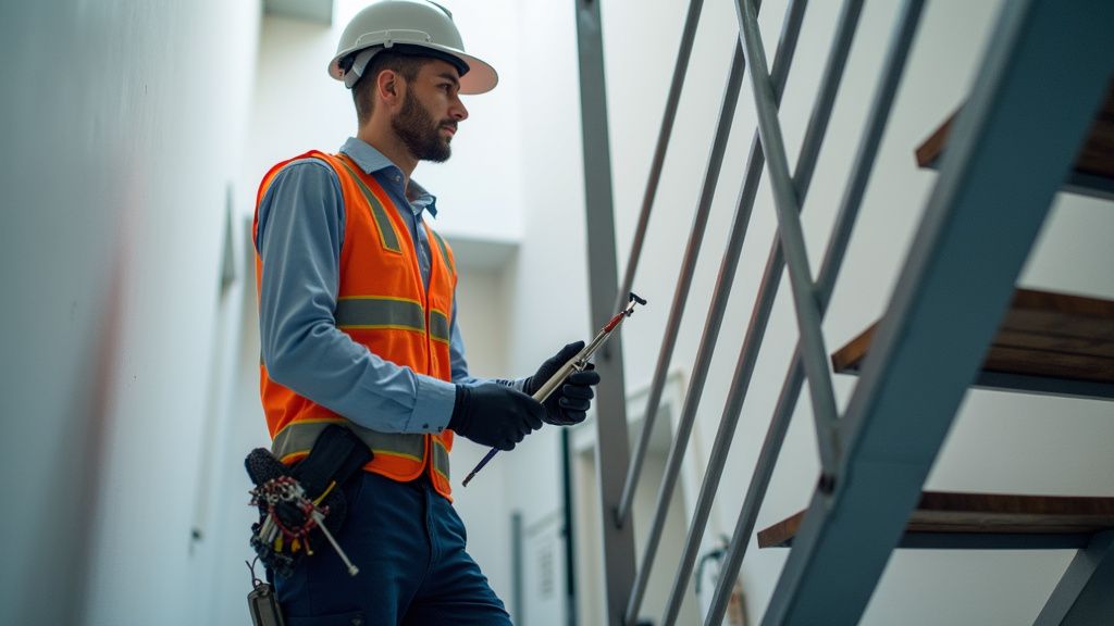 Technicien effectuant une maintenance annuelle sur un monte-escalier à Chabanière