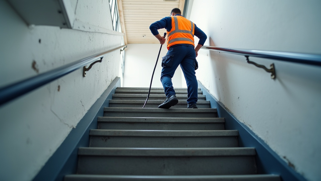 Technicien effectuant une maintenance annuelle sur un monte-escalier à Genay