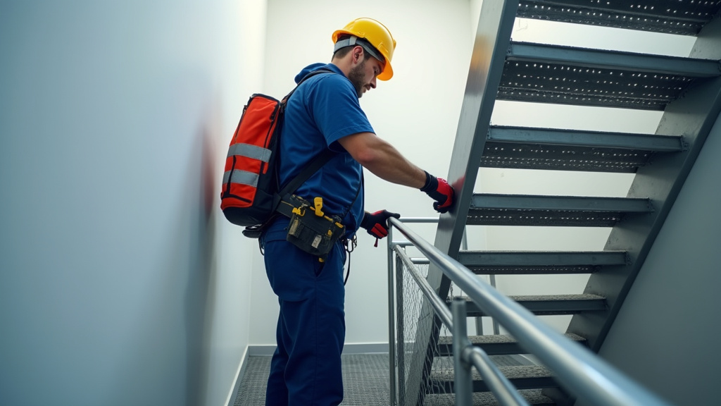 Technicien effectuant une maintenance préventive sur un monte-escalier à Freistroff