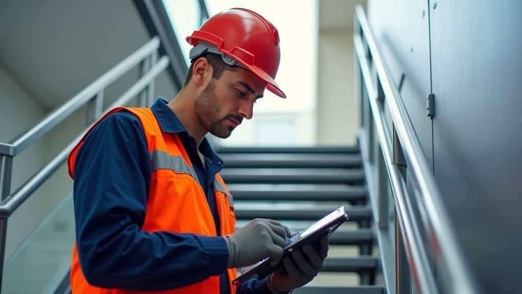 Technicien effectuant une maintenance préventive sur un monte-escalier à Péronne-en-Mélantois
