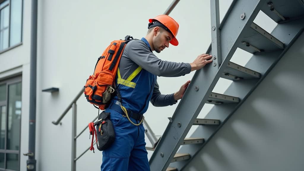Technicien effectuant une maintenance sur un monte-escalier à Le Plessis-Belleville