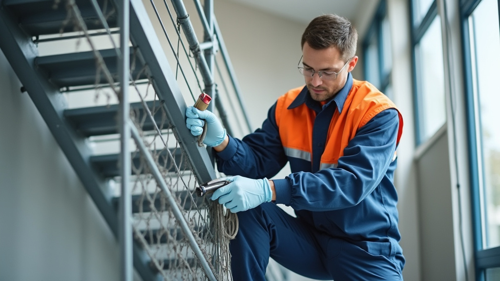 Technicien effectuant une maintenance sur un monte-escalier à Pantin