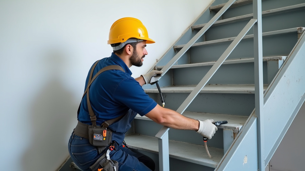 Technicien effectuant une maintenance sur un monte-escalier en Vendée