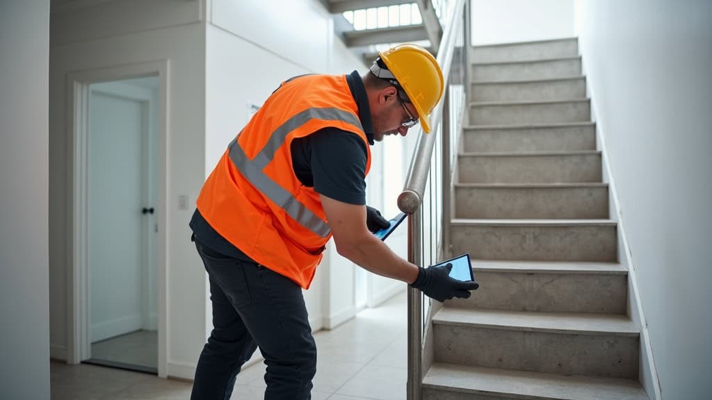 Technicien effectuant une visite technique pour un monte-escalier à Les Abrets