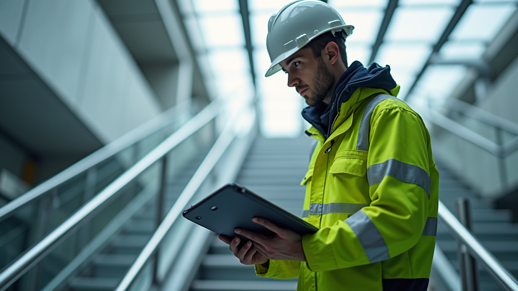 Technicien en combinaison verte en train de vérifier le fonctionnement d’un monte-escalier à Marlenheim