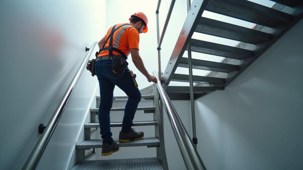 Technicien en train de faire la maintenance d’un monte-escalier à Dury