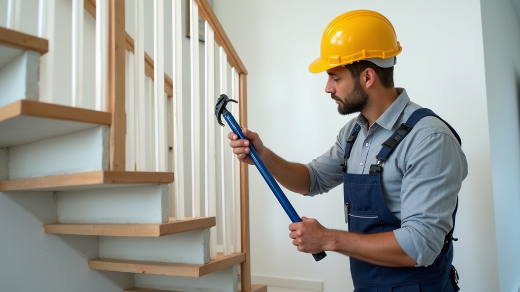 Technicien en train de faire la maintenance d’un monte-escalier dans une villa