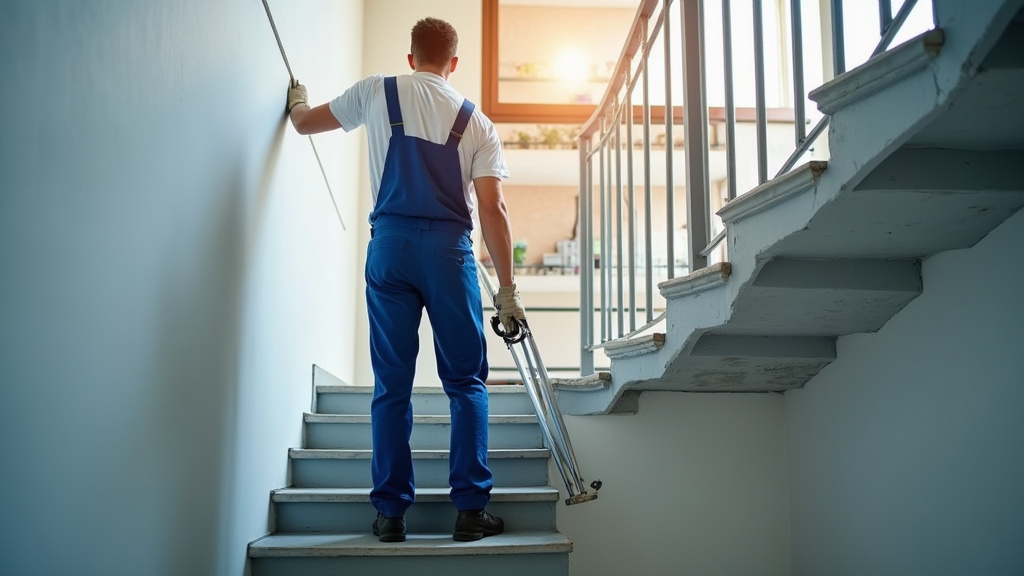 Technicien en train de faire l’entretien d’un monte-escalier à Chanas