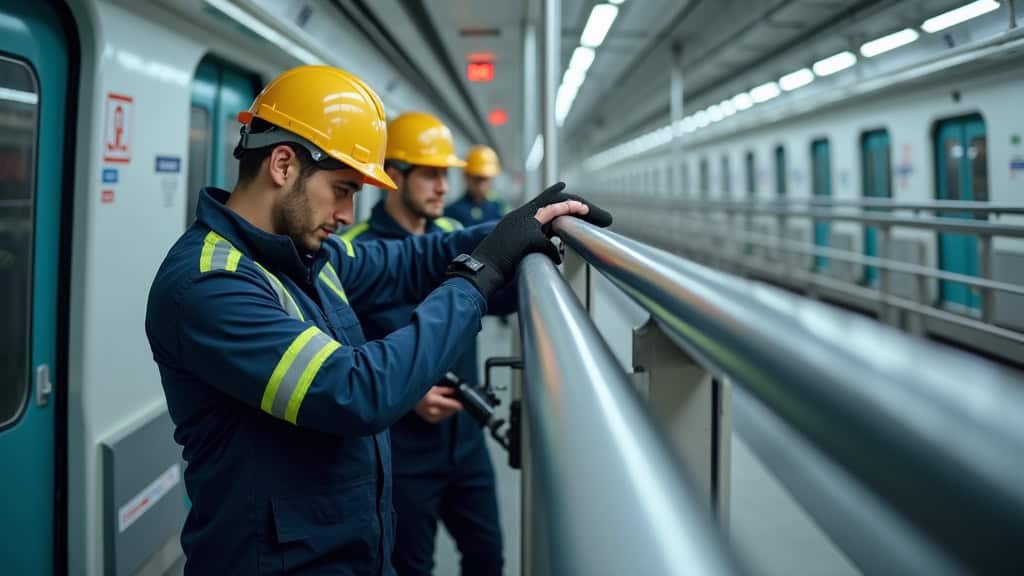Technicien en train de fixer le rail d