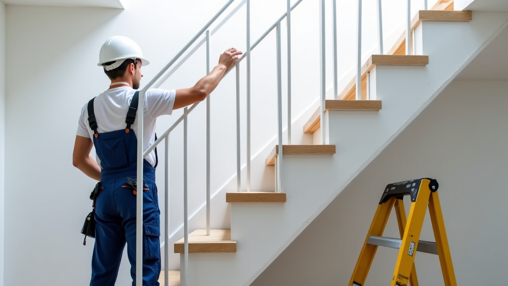 Technicien en train de mesurer un escalier à Arès pour une installation sur mesure