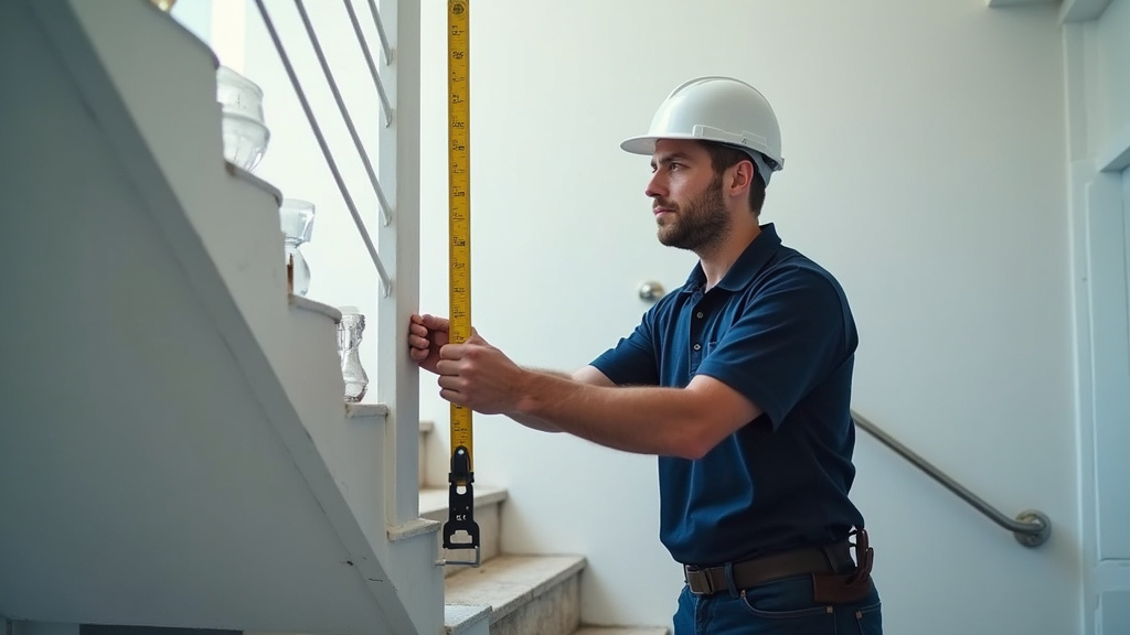 Technicien en train de mesurer un escalier à Auby pour l