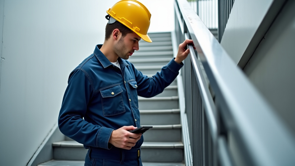 Technicien en train de mesurer un escalier à Bernay pour l