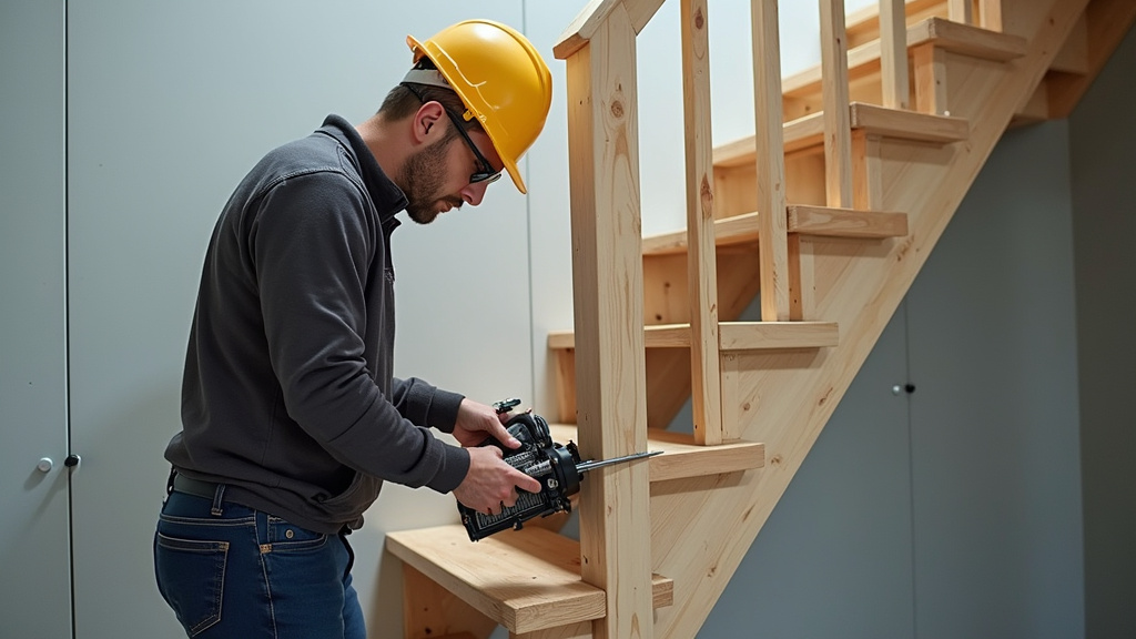 Technicien en train de mesurer un escalier à Buzet-sur-Tarn pour l