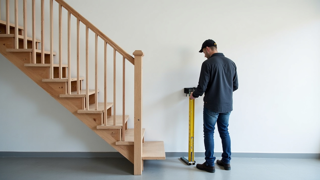 Technicien en train de mesurer un escalier à Dirac pour une installation sur mesure