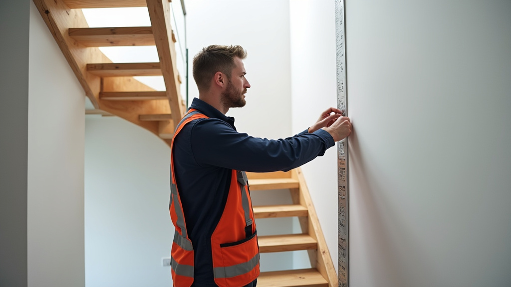 Technicien en train de mesurer un escalier à Dugny pour une installation sur mesure