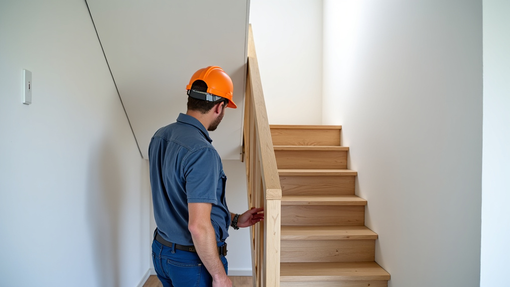 Technicien en train de mesurer un escalier à Houlle pour une installation sur mesure