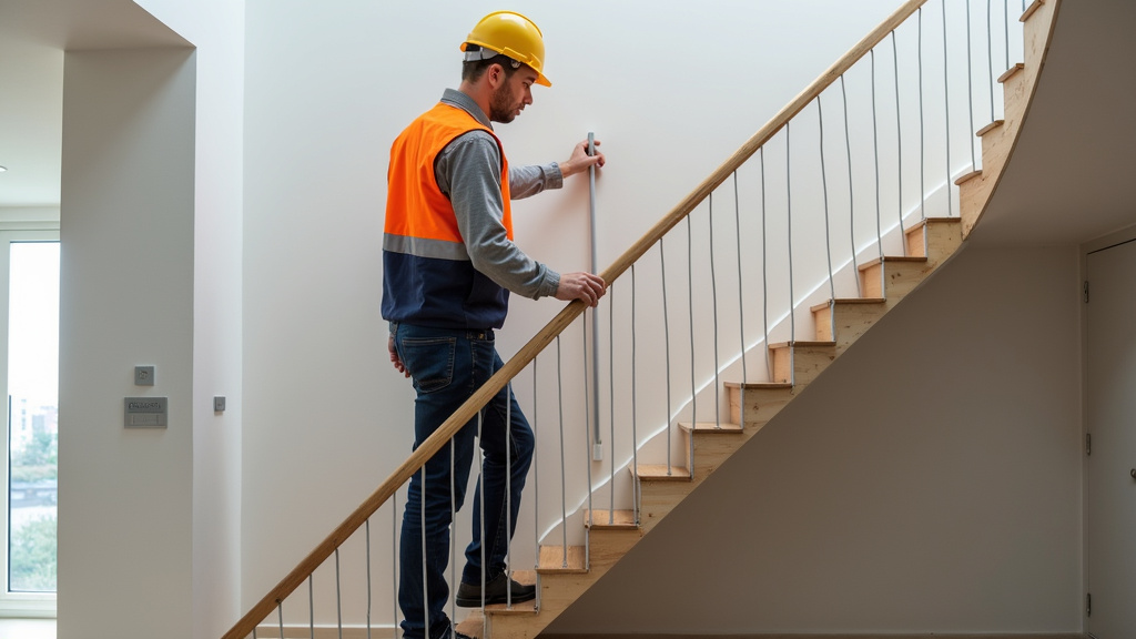 Technicien en train de mesurer un escalier à Jarcieu pour l