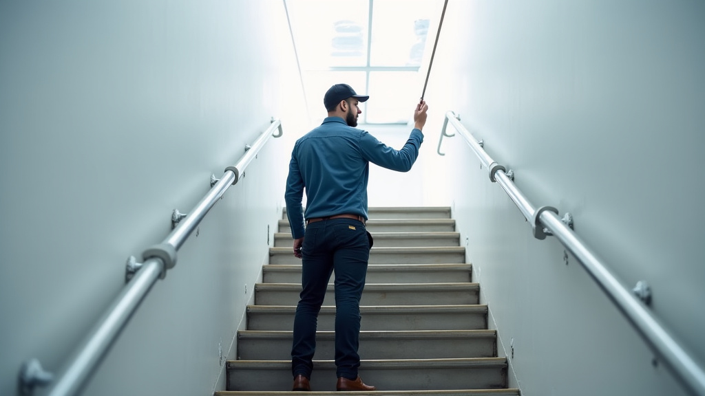 Technicien en train de mesurer un escalier à Livet-et-Gavet pour l
